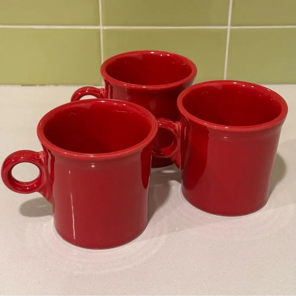 Vintage Fiesta Classic Ring Handle Mugs Set of 3 — Red 10¼-oz Collectible